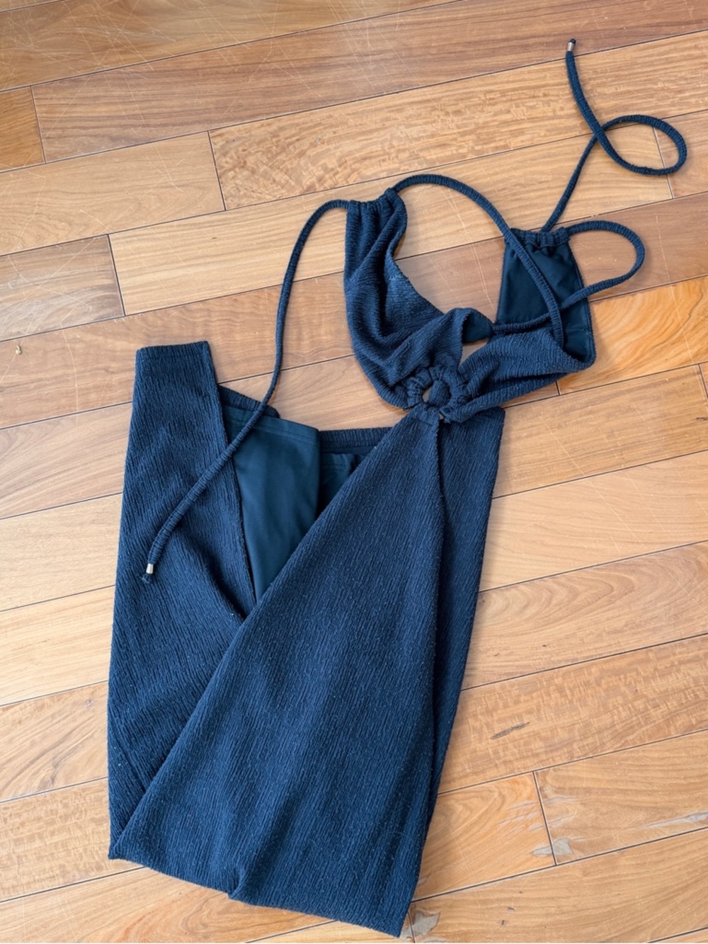 Black Textured Halter Midi Dress - Women